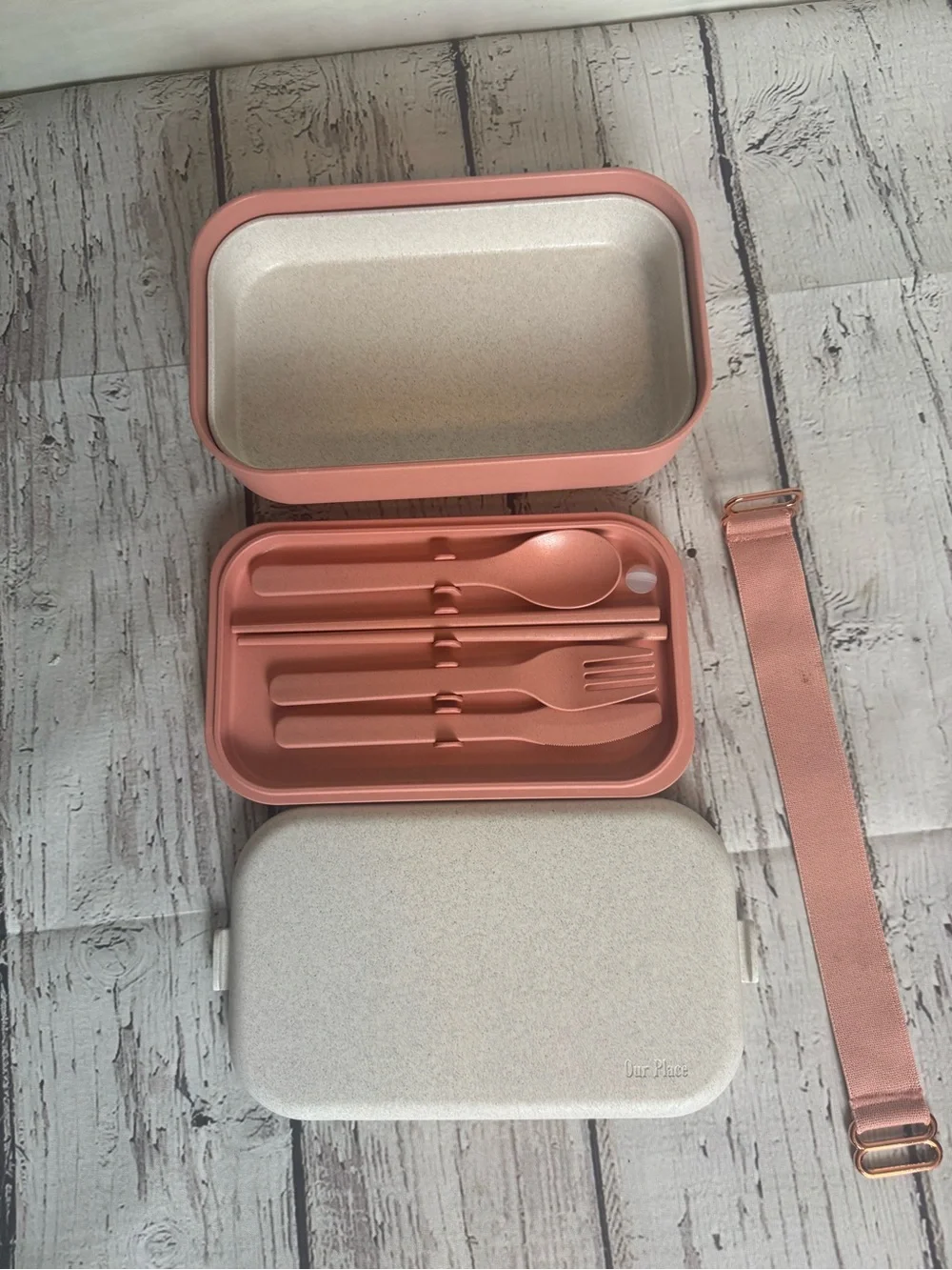 Our Place bento lunchbox set in terracotta pink and cream